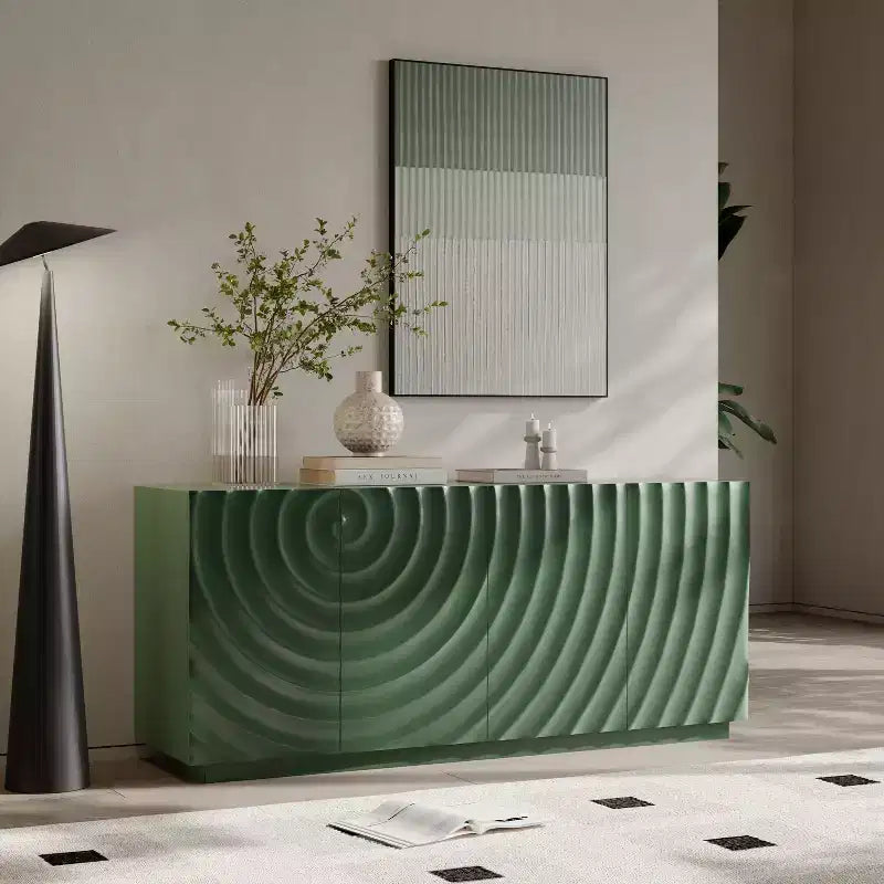 Madia-Credenza Moderna Mid-Century con Contenitore, Ripiani Regolabili, Motivo Geometrico, Mobile TV Multimediale