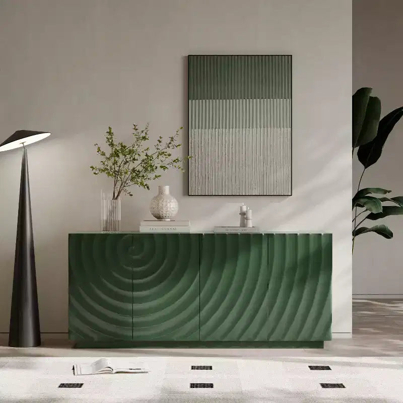 Madia-Credenza Moderna Mid-Century con Contenitore, Ripiani Regolabili, Motivo Geometrico, Mobile TV Multimediale
