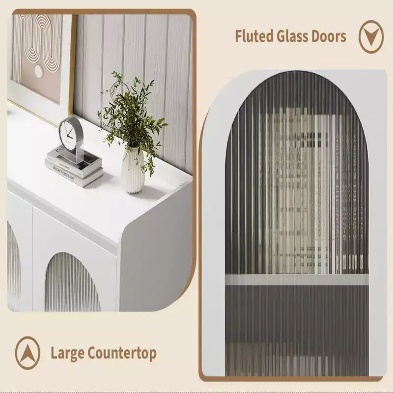 Credenza moderna per caffetteria con ante in vetro, 3 cassetti e illuminazione - Mobile buffet da cucina per sala da pranzo e soggiorno