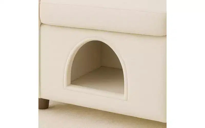 Poltrona a orecchie di coniglio per animali domestici con nascondiglio integrato per cani e gatti e tasche laterali, comoda poltrona-divano a doppio uso, beige