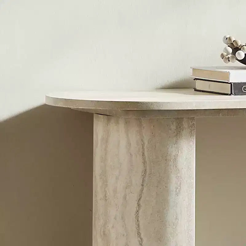 Consolle Moderna Tavolino d'Ingresso Divano Tavolino Laterale Tavolino d'Appoggio Minimalista con Bordo Arrotondato e Motivo Effetto Marmo MARS