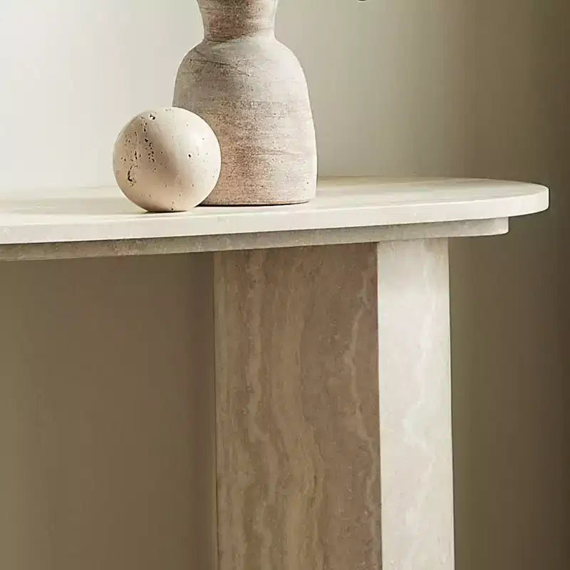 Consolle Moderna Tavolino d'Ingresso Divano Tavolino Laterale Tavolino d'Appoggio Minimalista con Bordo Arrotondato e Motivo Effetto Marmo MARS