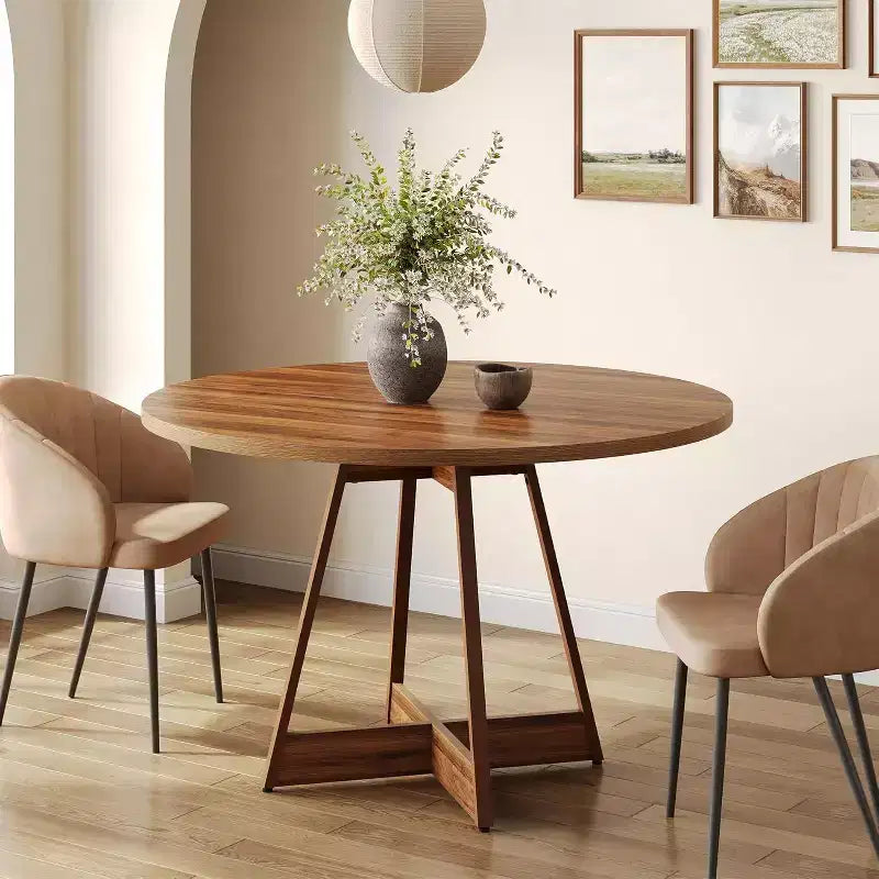 Tavolo da pranzo rotondo per 2-4 persone, tavolo da cucina rotondo stile rustico, tavolo da pranzo in legno, tavolino da bistrò per ristorante, marrone