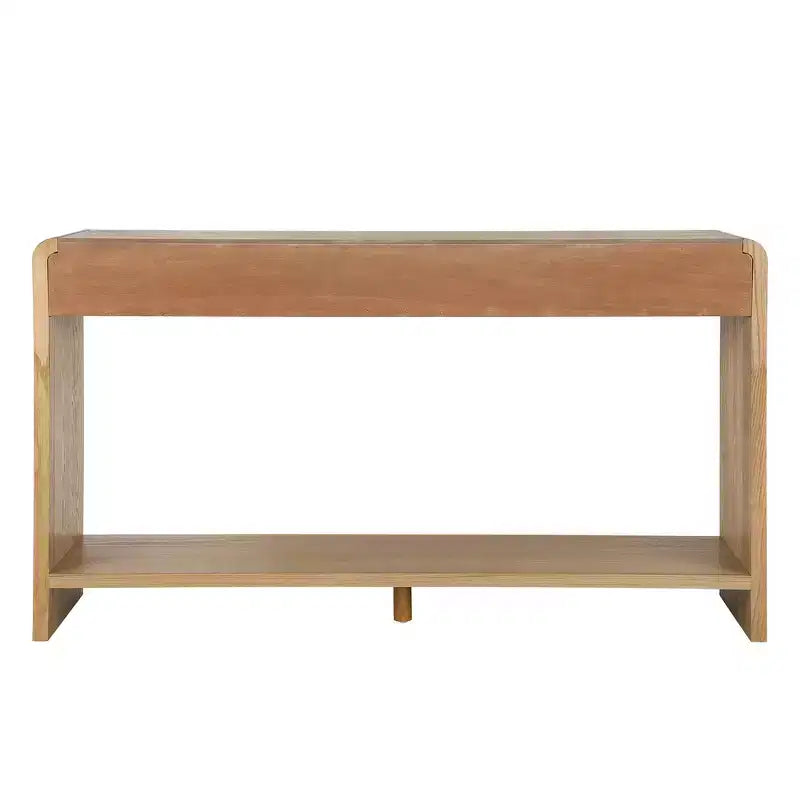 Consolle da ingresso moderna, Tavolo elegante da corridoio, Tavolino da divano sottile con 3 cassetti, doghe verticali, bordo arrotondato