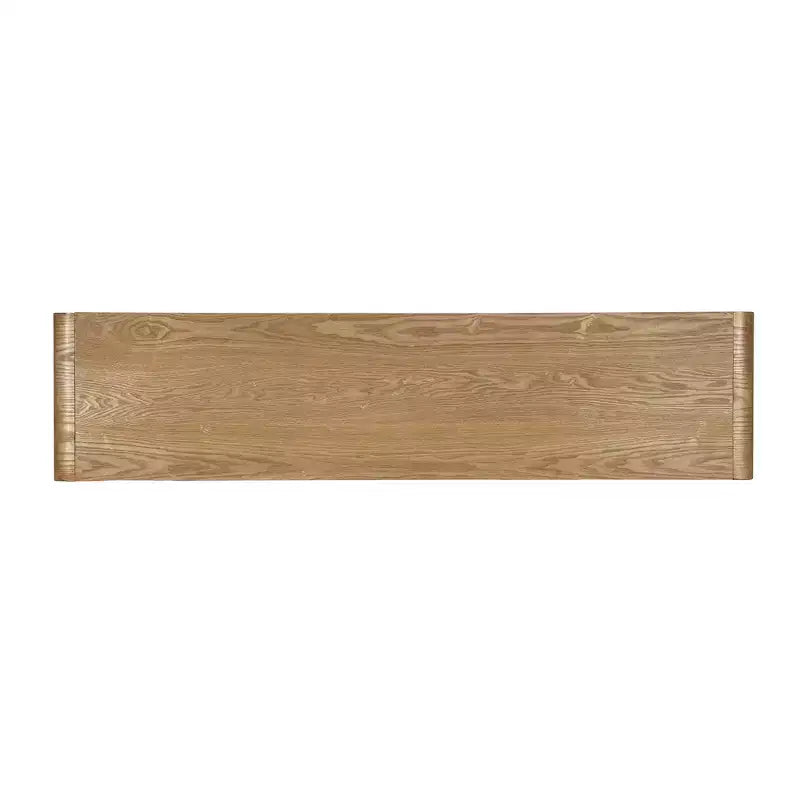 Consolle da ingresso moderna, Tavolo elegante da corridoio, Tavolino da divano sottile con 3 cassetti, doghe verticali, bordo arrotondato