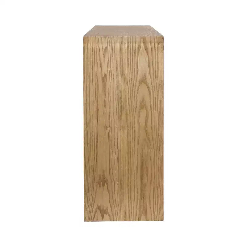Consolle da ingresso moderna, Tavolo elegante da corridoio, Tavolino da divano sottile con 3 cassetti, doghe verticali, bordo arrotondato