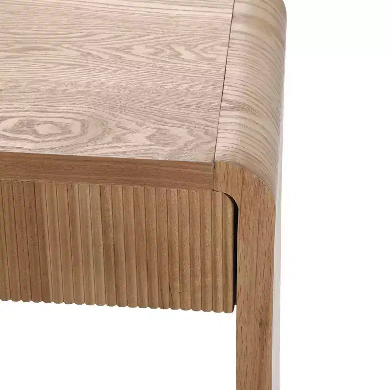 Consolle da ingresso moderna, Tavolo elegante da corridoio, Tavolino da divano sottile con 3 cassetti, doghe verticali, bordo arrotondato
