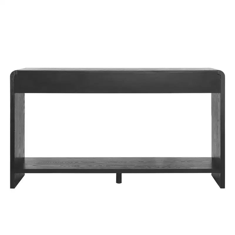 Consolle da ingresso moderna, Tavolo elegante da corridoio, Tavolino da divano sottile con 3 cassetti, doghe verticali, bordo arrotondato
