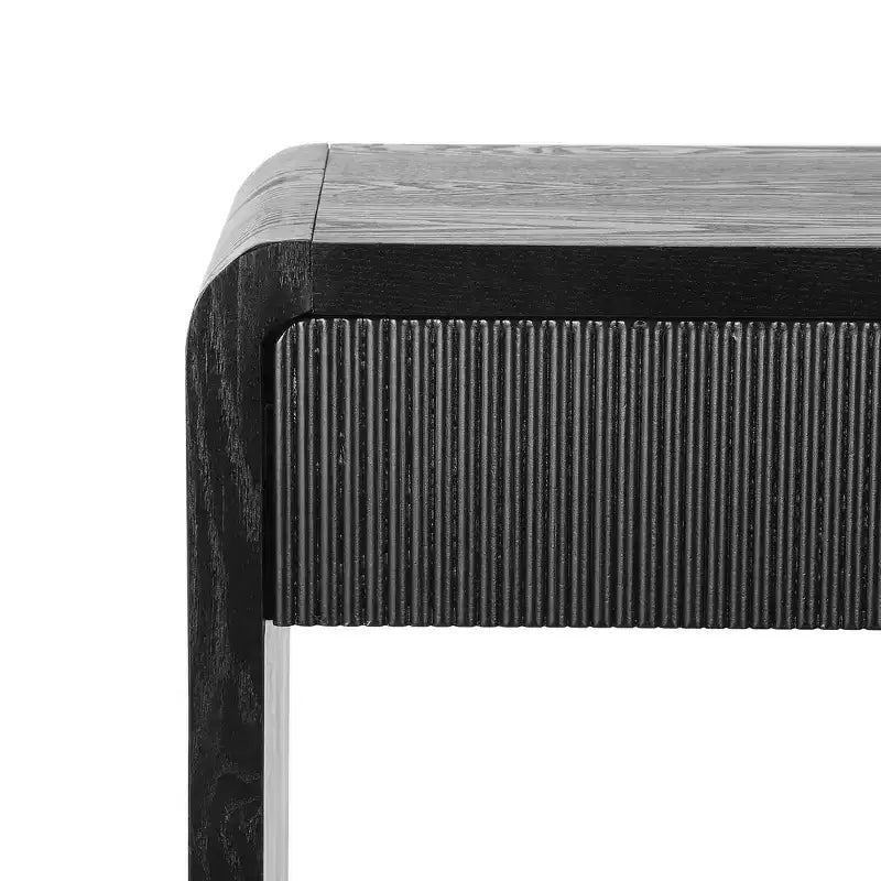 Consolle da ingresso moderna, Tavolo elegante da corridoio, Tavolino da divano sottile con 3 cassetti, doghe verticali, bordo arrotondato