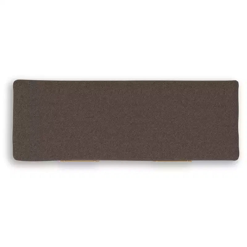 Panca contenitore da camera con seduta imbottita, 2 cassetti, finitura in legno marrone chiaro e rivestimento in tessuto marrone
