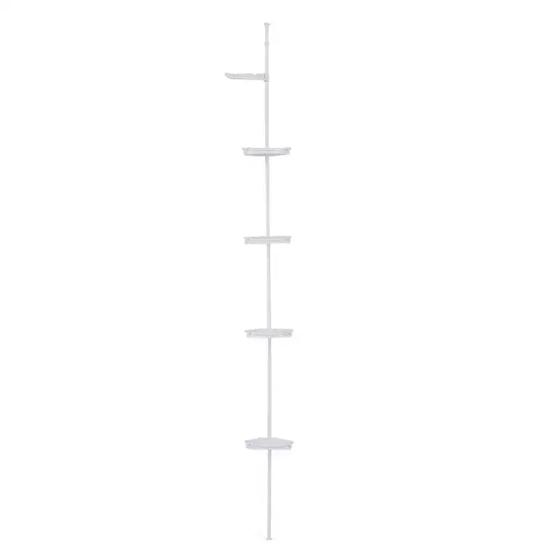 Mensola Angolare Doccia a Tensione Regolabile a 4 Ripiani Antiruggine (101,6-122 pollici). Include Gommini Antiscivolo per un'Installazione Stabile Senza Attrezzi