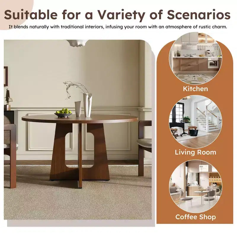 Tavolo da pranzo rotondo per 4 persone, tavolo da cucina in stile rustico, tavolo circolare in MDF con finitura effetto legno, capacità di carico di 136 kg per sala da pranzo, cucina, soggiorno