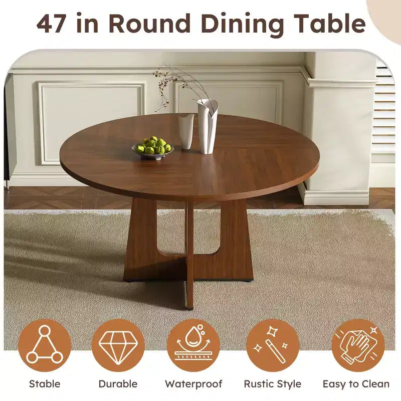 Tavolo da pranzo rotondo per 4 persone, tavolo da cucina in stile rustico, tavolo circolare in MDF con finitura effetto legno, capacità di carico di 136 kg per sala da pranzo, cucina, soggiorno