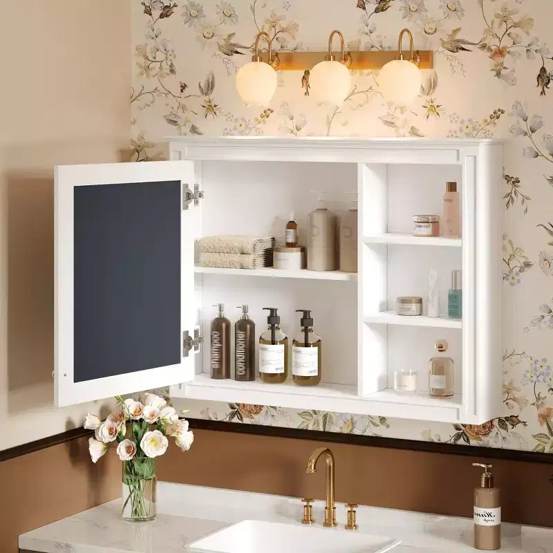 Mobiletto da parete moderno per bagno con specchio e ripiano regolabile