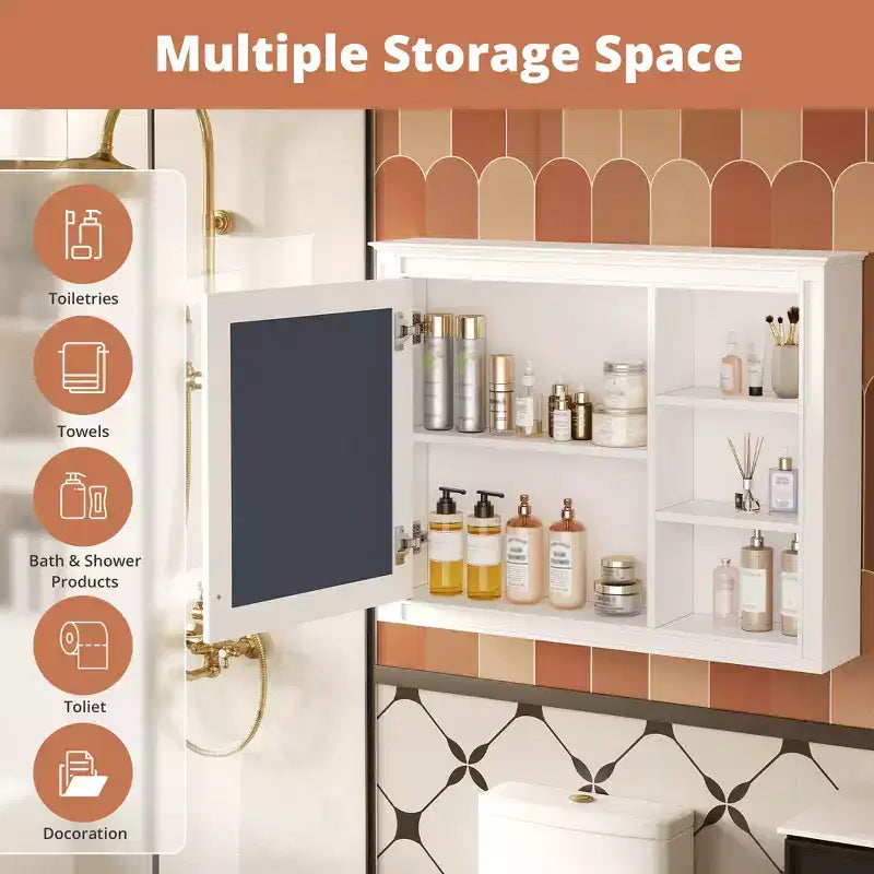 Mobiletto da parete moderno per bagno con specchio e ripiano regolabile
