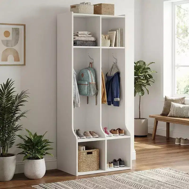 Appendiabiti con 2 sezioni, 4 scomparti e 4 ganci, resistente organizer per bambini per casa, sala studio, asilo nido o scuola materna, facile accesso