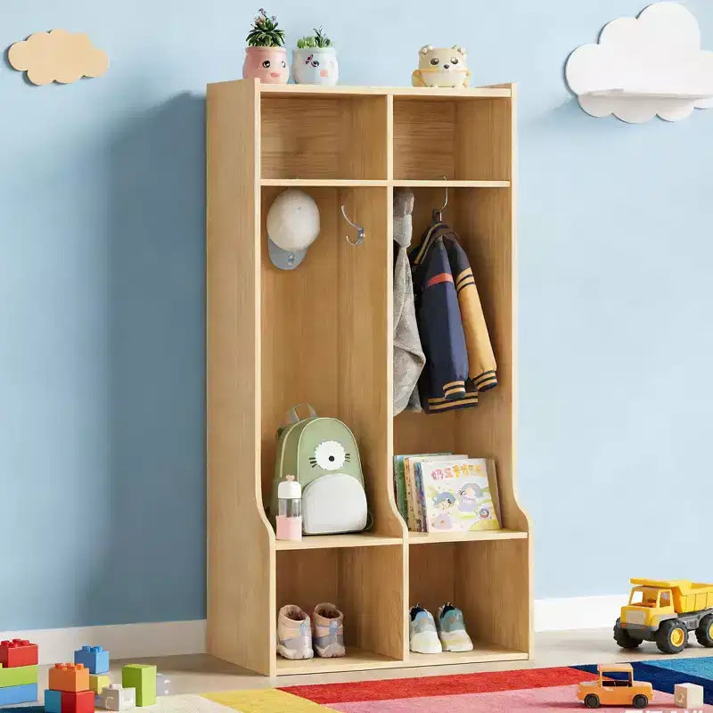 Appendiabiti con 2 sezioni, 4 scomparti e 4 ganci, resistente organizer per bambini per casa, sala studio, asilo nido o scuola materna, facile accesso