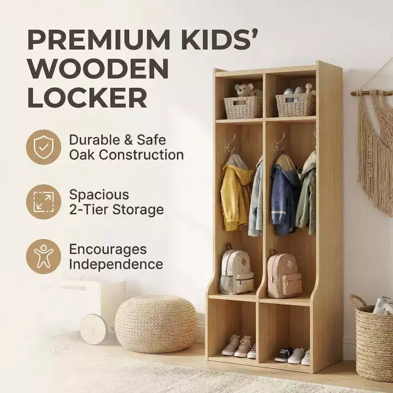 Appendiabiti con 2 sezioni, 4 scomparti e 4 ganci, resistente organizer per bambini per casa, sala studio, asilo nido o scuola materna, facile accesso