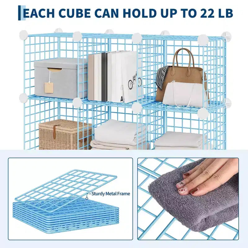 Mobiletto da Armadio Modulare con Cubi a Filo da 12 Scomparti, Scaffale per Camera da Letto e Ufficio, Blu