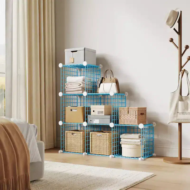 Libreria Modulare a 6 Cubi in Filo Metallico, Unità di Scaffalature per Camera da Letto e Ufficio, Blu