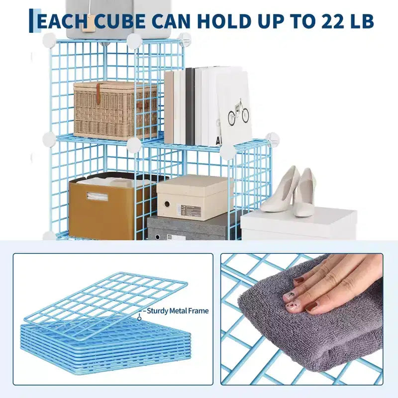 Libreria Modulare a 6 Cubi in Filo Metallico, Unità di Scaffalature per Camera da Letto e Ufficio, Blu