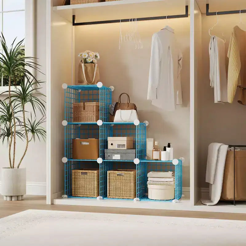 Libreria Modulare a 6 Cubi in Filo Metallico, Unità di Scaffalature per Camera da Letto e Ufficio, Blu