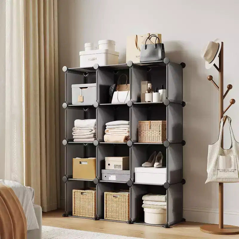 Organizer portaoggetti a cubo in PVC, armadietto multifunzionale con design impilabile per casa e ufficio, grigio