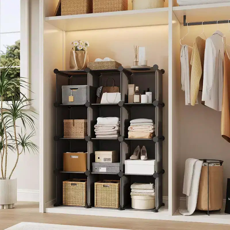 Organizer portaoggetti a cubo in PVC, armadietto multifunzionale con design impilabile per casa e ufficio, grigio