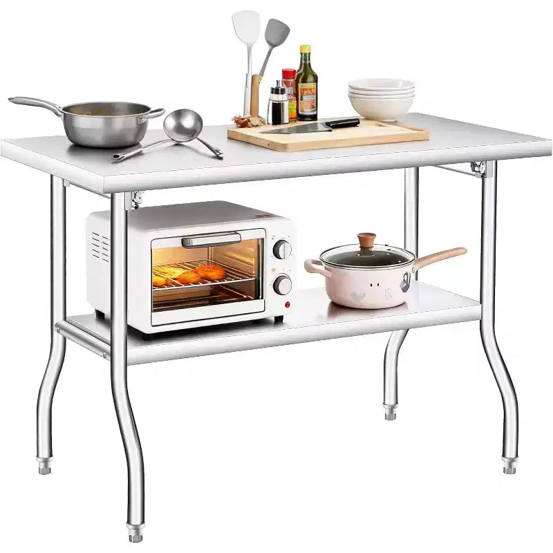 Tavolo Pieghevole in Acciaio Inox Super Resistente - Capacità 180 kg - Portatile, Nessun Montaggio Richiesto - Tavolo da Lavoro/Preparazione per Cucina, Lavanderia, Ristorante, Campeggio