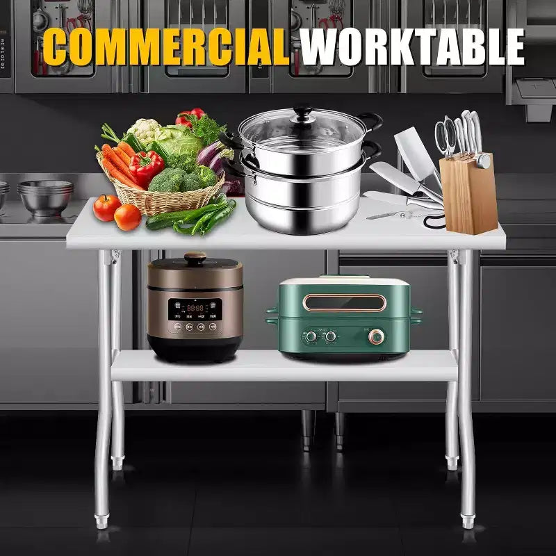 Tavolo Pieghevole in Acciaio Inox Super Resistente - Capacità 180 kg - Portatile, Nessun Montaggio Richiesto - Tavolo da Lavoro/Preparazione per Cucina, Lavanderia, Ristorante, Campeggio
