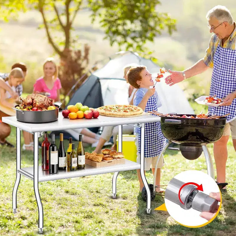 Tavolo Pieghevole in Acciaio Inox Super Resistente - Capacità 180 kg - Portatile, Nessun Montaggio Richiesto - Tavolo da Lavoro/Preparazione per Cucina, Lavanderia, Ristorante, Campeggio