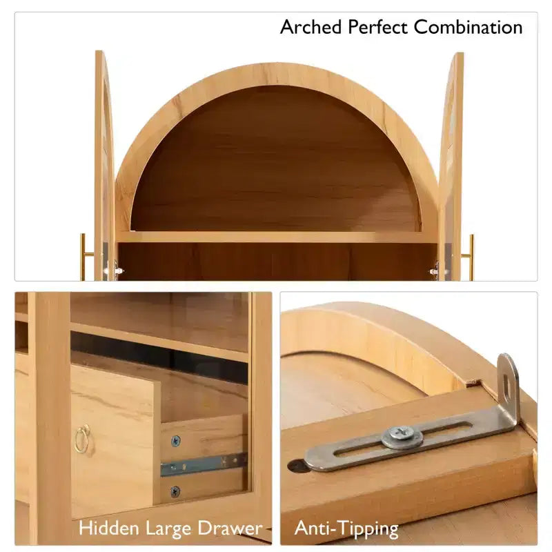 Mobile dispensa alto ad arco per cucina, armadio contenitore indipendente con anta in vetro, mobiletto bar per caffè per cucina, sala da pranzo