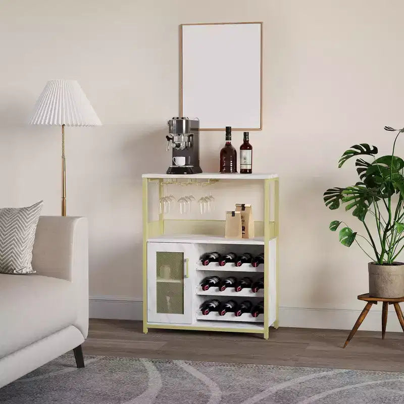 Mobile credenza industriale a 3 ripiani con portabottiglie, ripiani regolabili, portabicchieri, anta in rete, per cucina, soggiorno o sala da pranzo in stile vintage