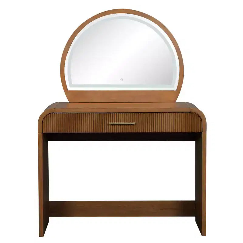 Mobile per Trucco con Texture Ondulata, Touchscreen e Illuminazione a LED Integrata, Dotato di un Cassetto, Ideale per Camere da Letto, Espresso
