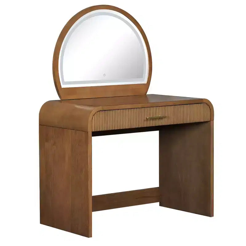 Mobile per Trucco con Texture Ondulata, Touchscreen e Illuminazione a LED Integrata, Dotato di un Cassetto, Ideale per Camere da Letto, Espresso