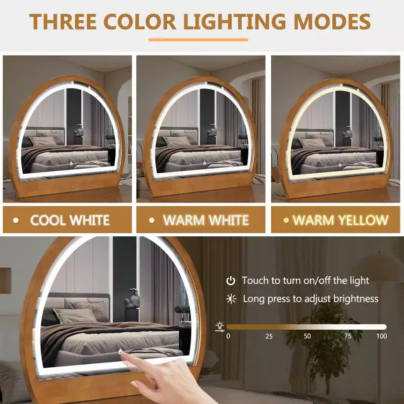 Mobile per Trucco con Texture Ondulata, Touchscreen e Illuminazione a LED Integrata, Dotato di un Cassetto, Ideale per Camere da Letto, Espresso