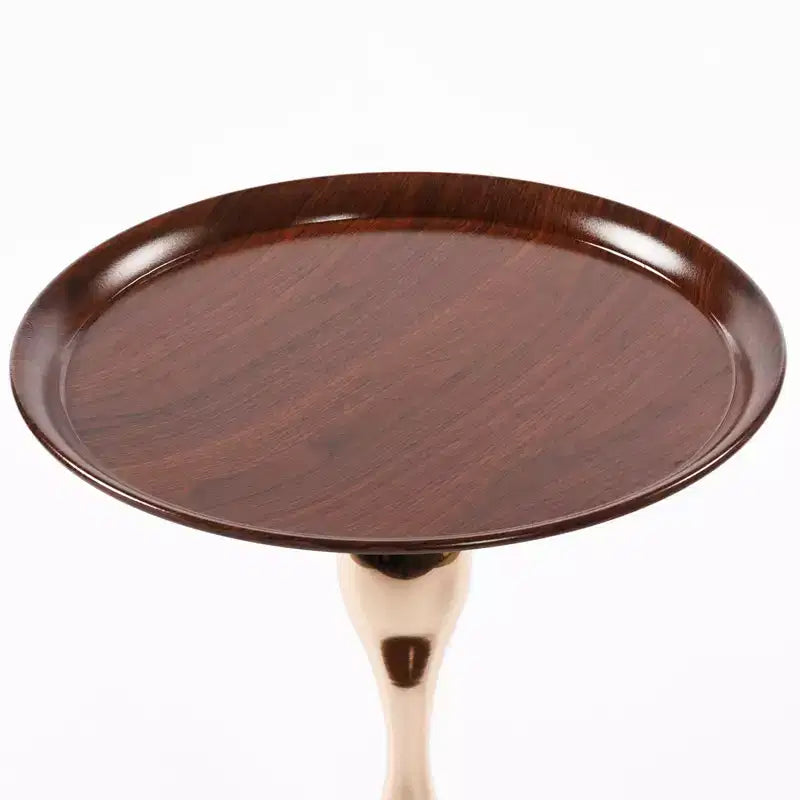 Tavolino rotondo con base a coda di sirena, tavolino d'appoggio in metallo in stile Art Déco, tavolino laterale minimalista a vassoio per piccoli spazi (Marrone Noce)