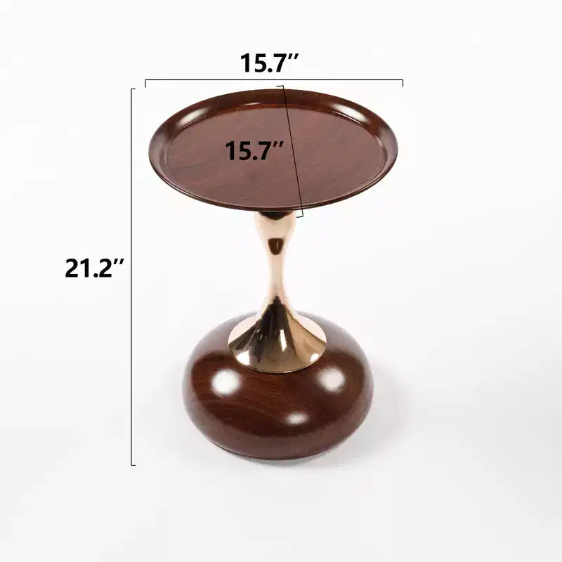 Tavolino rotondo con base a coda di sirena, tavolino d'appoggio in metallo in stile Art Déco, tavolino laterale minimalista a vassoio per piccoli spazi (Marrone Noce)