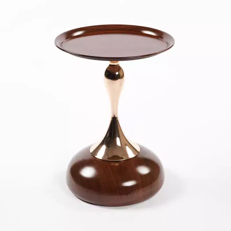 Tavolino rotondo con base a coda di sirena, tavolino d'appoggio in metallo in stile Art Déco, tavolino laterale minimalista a vassoio per piccoli spazi (Marrone Noce)