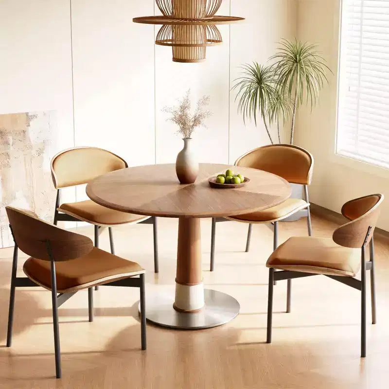 Tavolo da pranzo rotondo, base in acciaio inossidabile, piano in legno, tavolo da cucina a piedistallo per 4 persone, scrivania circolare moderna, Gaoyangjiaju