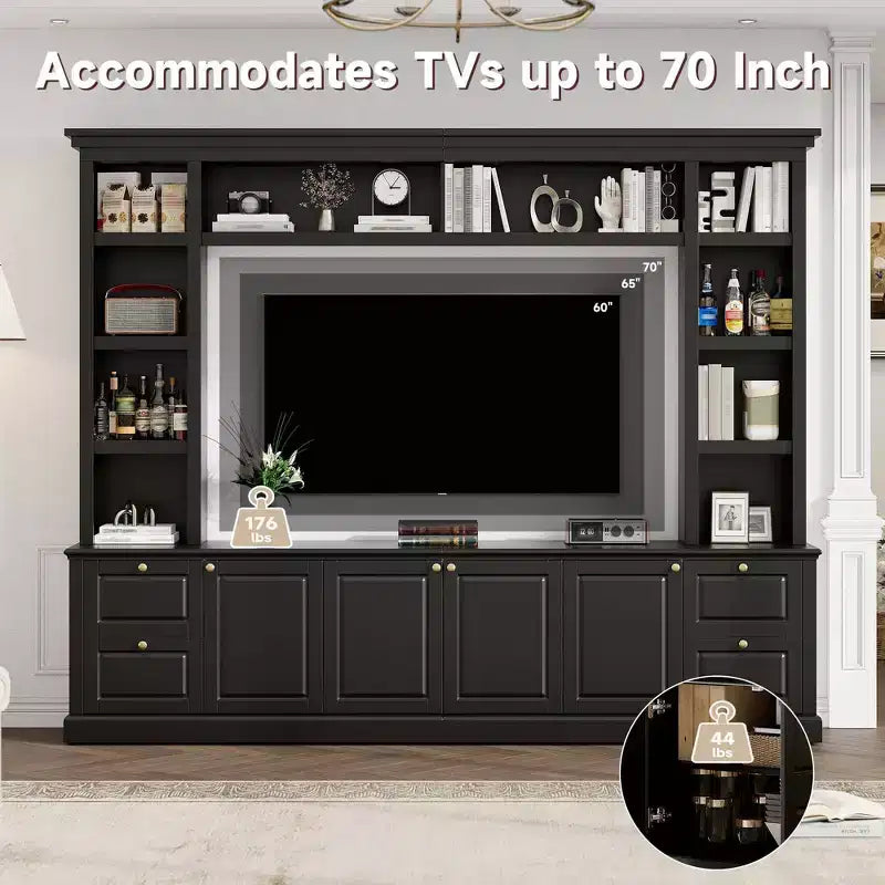 Centro di intrattenimento TV all-in-one per TV da 70", con 3 ripiani regolabili e mobiletto contenitore