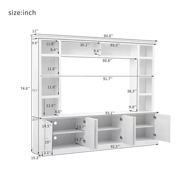 Centro di intrattenimento TV all-in-one per TV da 70", con 3 ripiani regolabili e mobiletto contenitore