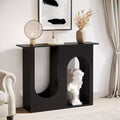 Tavolo da Divano Nero da 10 cm con Design ad Arco, Consolle Stretta per Dietro il Divano, Ingresso, Corridoio, Soggiorno, Facile Montaggio