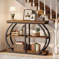 Lantine 41.3 Console Table, Industrial 3-Tier Entryway Table with Arched Metal Frame and Storage Shelves for Living Room, Hallway, Rustic Brown