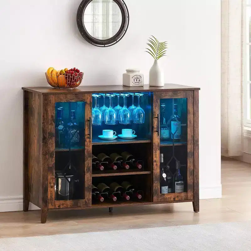Mobile Bar con Contenitore e Luce, Armadietti Bar per la Casa, Mobile Bar Liquori per la Casa, Mobile Caffè con Portabicchieri