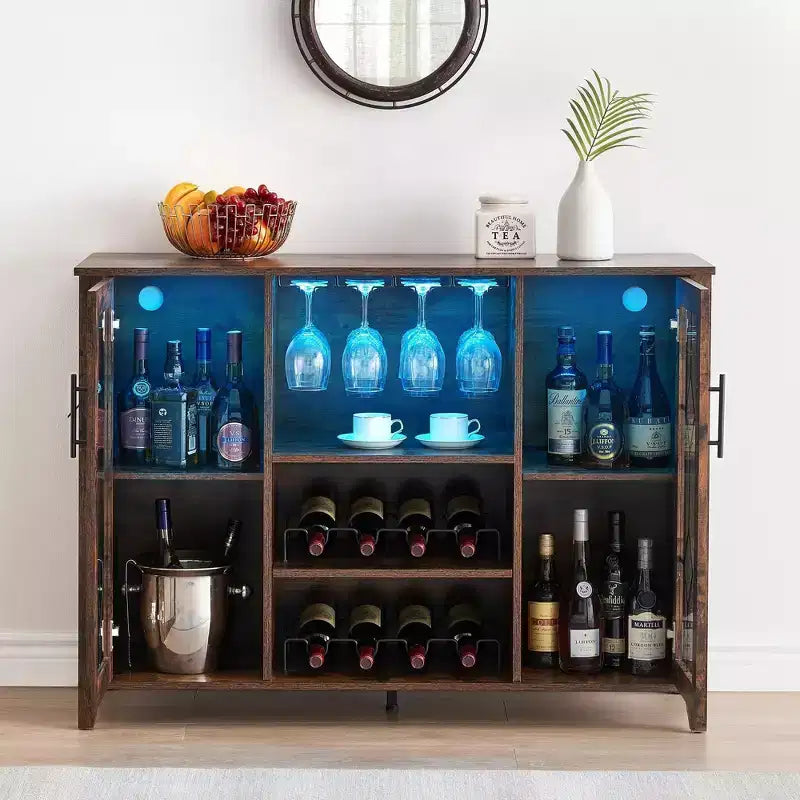 Mobile Bar con Contenitore e Luce, Armadietti Bar per la Casa, Mobile Bar Liquori per la Casa, Mobile Caffè con Portabicchieri