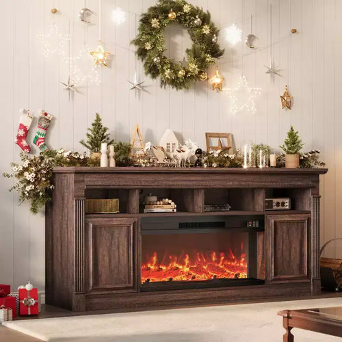 32-Inch Farmhouse TV Stand 68, Entertainment Centre for TVs Up to 75 Inches, Media Console with Open Storage Cabinets for Living Room