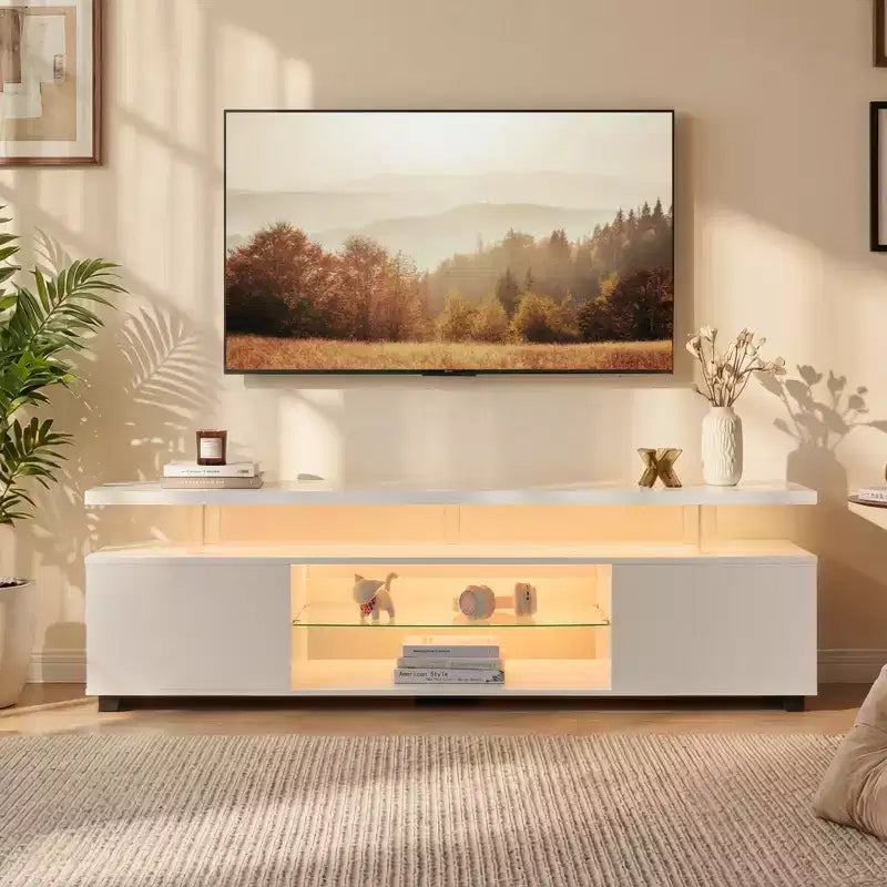 JVNOXK TV Stand for 70 Inch TV LED Gaming Entertainment Center Media Storage Console Table with Large Side Cabinet for Living Room White