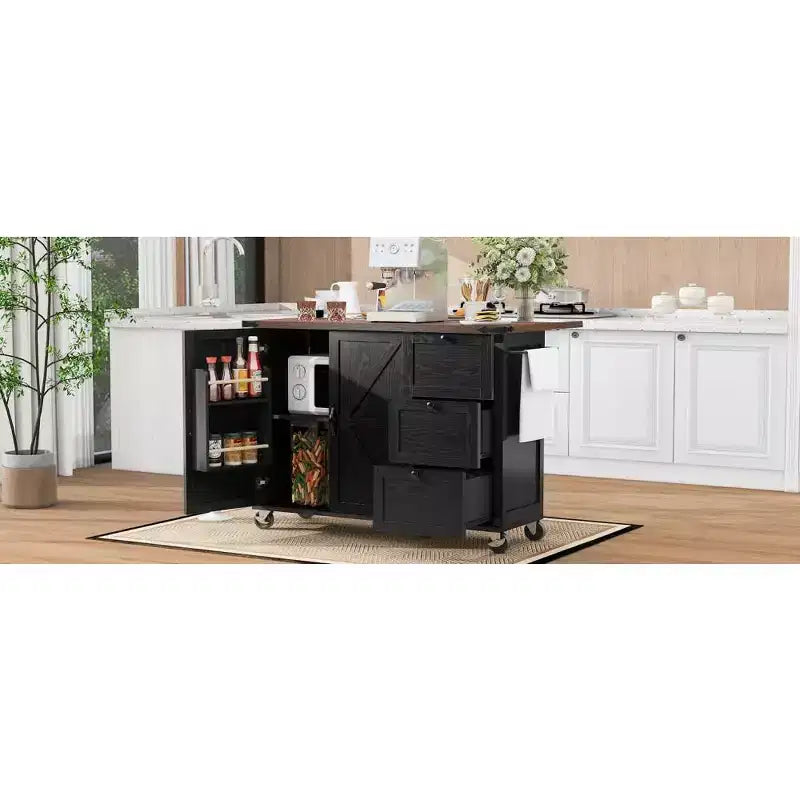 Isola da cucina rustica con presa di corrente, carrello da cucina su ruote con ripiano interno, anta a ribalta, portaspezie