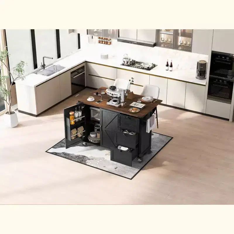 Isola da cucina rustica con presa di corrente, carrello da cucina su ruote con ripiano interno, anta a ribalta, portaspezie